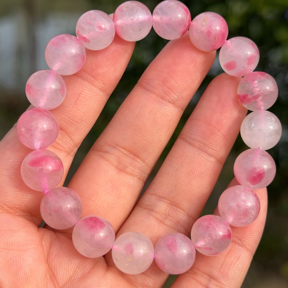 11mm stretchable high‎ quality pink ice rhodonite bracelet 1116